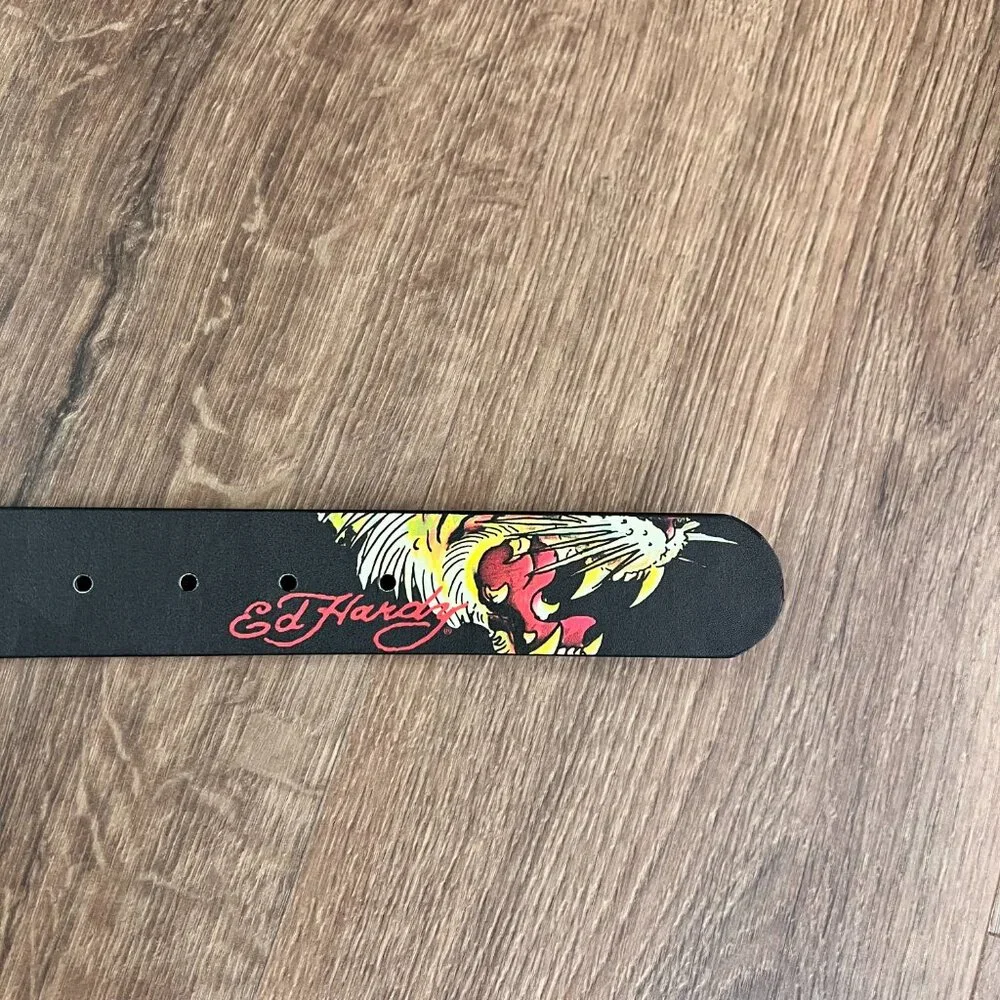 NEW Ed Hardy Tattoo Dragon & Tiger Black Reversible Belt Sz 36